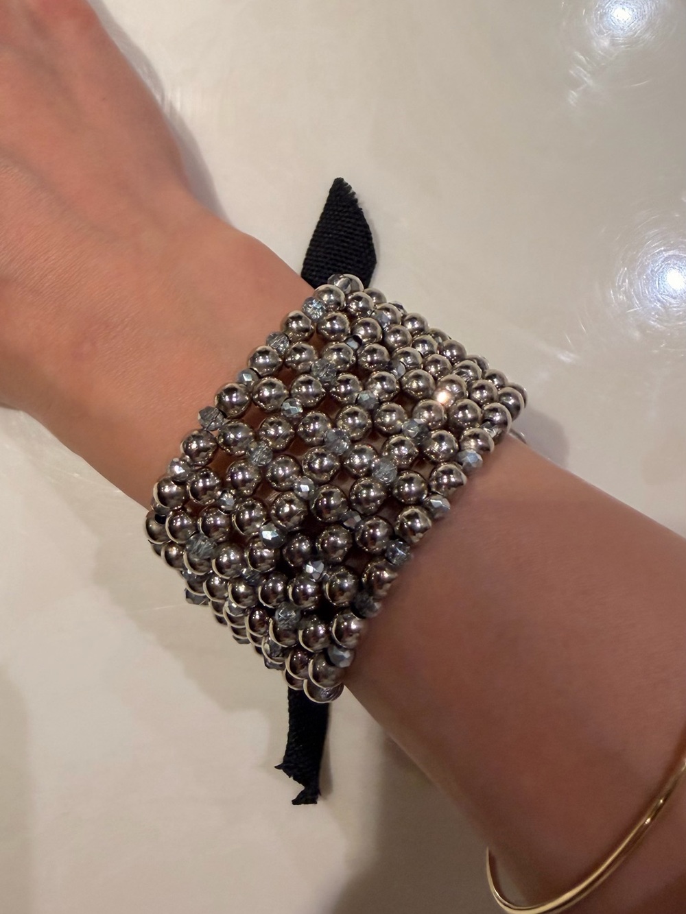 Layered Silver Bead Stretch Bracelet for Women